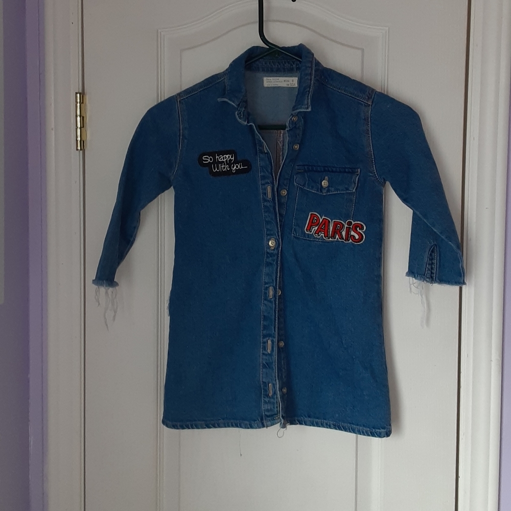 Zara girls denim distressed top